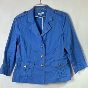 Joan River’s Women’s Baby Blue w/ White Trim Jacket Blazer Gold Buttons Sz M